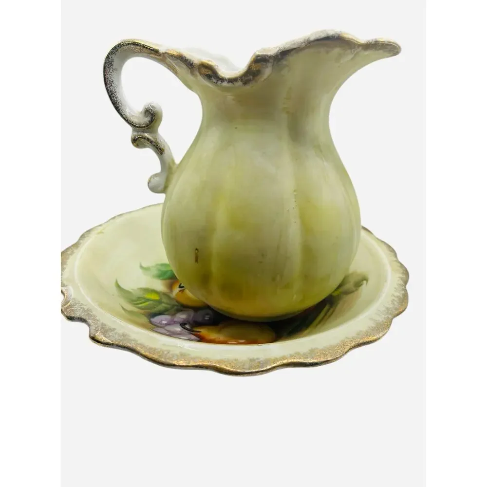 Norleans Vintage Hand Painted Gold Trimmed Bowl and Pitcher Set